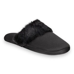 INC INTERNATIONAL CONCEPTS Women's Faux-Fur-Trim Slippers black new with box